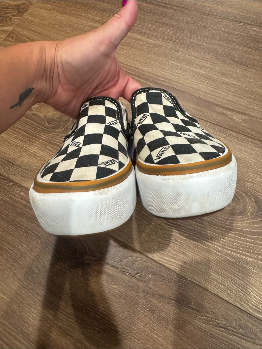 Vans Checkerboard Stacked Slip-On Platform Sneakers black & white Gum women’s 5 - Picture 3 of 9